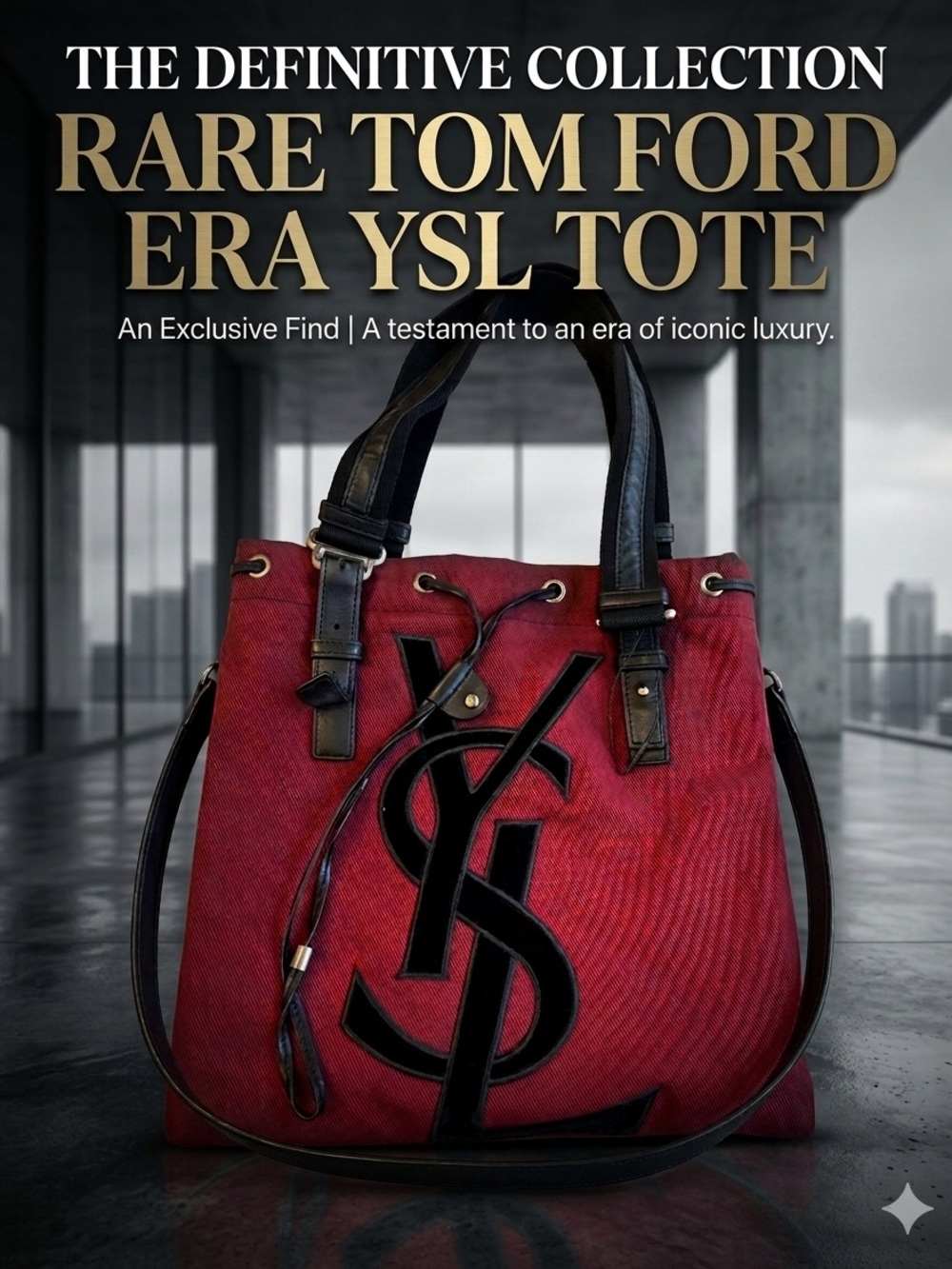 🌟RARE FIND🌟VINTAGE TOM FORD ERA YSL Red Canvas Kahala Drawstring Tote Bag ❤️